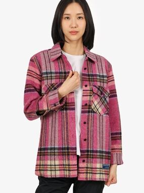 Highland Tweeds Pink Plaid Wool Button-Up Jacket Size Small Oversized Small